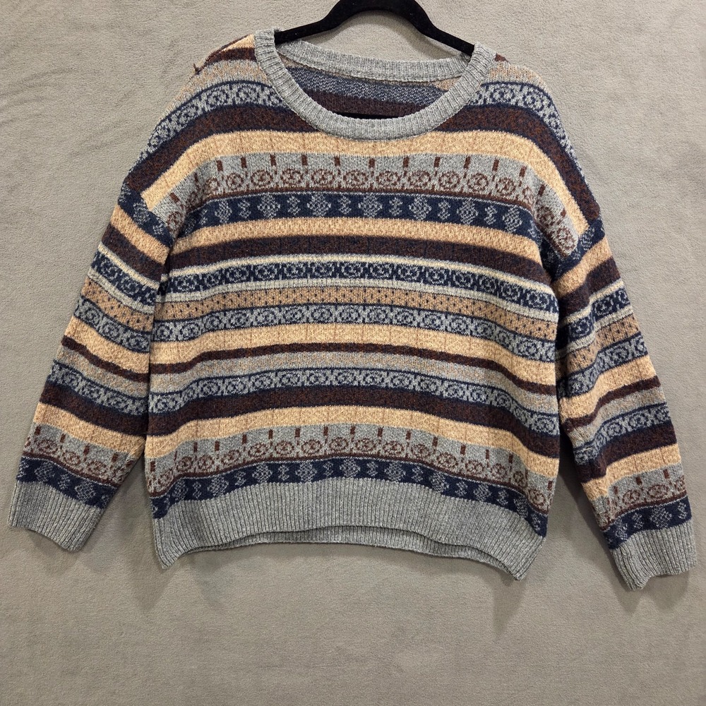 Romwe Fair Isle Knit Sweater Women Medium Striped Cozy Retro Preppy Pullover